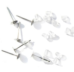 100 Lot Stainless Steel Silver Tone Flat Base Pad Earring Make DIY With Rubber Earnut Stoppers