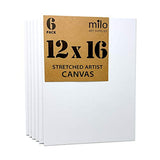 MILO | 12 x 16" Pre Stretched Artist Canvas Value Pack of 6 | Primed Cotton Art Canvas Set for Painting | Ready to Paint Art Supplies | 6 White Blank Canvases