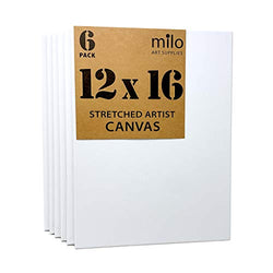 MILO | 12 x 16" Pre Stretched Artist Canvas Value Pack of 6 | Primed Cotton Art Canvas Set for Painting | Ready to Paint Art Supplies | 6 White Blank Canvases