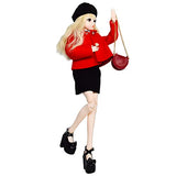 Proudoll 1/3 BJD Doll 60cm 24in SD Ball Jointed Dolls Fashion Girl Caroline Beret Wig Jacket Pencil Skirt Long-Sleeve Shirt Crossbody Bag Boots