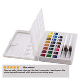MEEDEN Artists Travel Watercolor Paint Set Field Sketch Watercolor Kit - 24 Colors with 2 Water Brushes and A Mixing Palette Tray