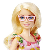 Barbie Fashionistas Doll, with Blonde Hair & Fruit Print Dress, Ruffled Sleeves, Orange Platform Heels, Pink Eyeglasses, Toy for Kids 3 to 8 Years Old