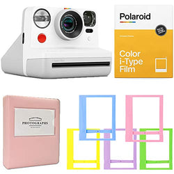 Polaroid Now i-Type Camera - White + Polaroid Color i-Type Instant Film (8 Exposures) + Pink Album + Plastic Frames - All Inclusive Bundle!