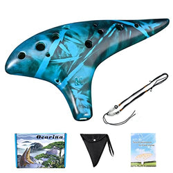 Ocarina 12 Hole Alto C Straw Smoked Ceramic Ocarinas,Musical Instrument, Gift for kids Adults with Songbook Neck Strap Bag