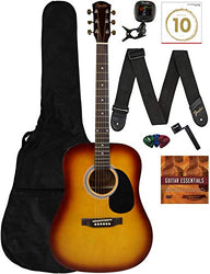 Fender Squier Dreadnought Acoustic Guitar - Sunburst Learn-to-Play Bundle with Gig Bag, Tuner, Strap, Strings, Picks, String Winder, Fender Play, and Austin Bazaar Instructional DVD