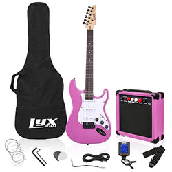 LyxPro 39 inch Electric Guitar Kit Bundle with 20w Amplifier, All Accessories, Digital Clip On Tuner, Six Strings, Two Picks, Tremolo Bar, Shoulder Strap, Case Bag Starter kit Full Size - Retro Purple