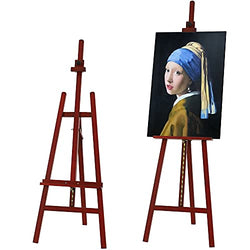 VISWIN Adjustable Height Display Easel 57" to 76", Holds Canvas up to 43", Holds 22 lbs, Beech Wood Art Easel for Painting, Easy to Assemble Floor Wooden Easel Stand for Adults, Beginners - Walnut