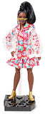 Barbie BMR1959 Fully Poseable Curvy Fashion Doll, Brunette, in Clear Vinyl Bomber Jacket and Floral Hoodie Dress, with Accessories and Doll Stand