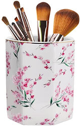 LEAZUL Pen Holder Stand for Desk Floral Pattern Pencil Cup for Girls Kids Durable Ceramic Desk Organizer Makeup Brush Holder for Office Classroom Home Pink Flowers