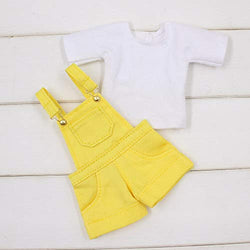 Original Doll Clohtes Outfit, White T-Shirt and Yellow Short Dungarees, Doll Dress Up for 1/6 12inch Blythe Doll or ICY Doll- Fortune Days (Yellow)