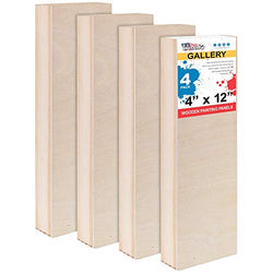 U.S. Art Supply 4" x 12" Birch Wood Paint Pouring Panel Boards, Gallery 1-1/2" Deep Cradle (Pack of 4) - Artist Depth Wooden Wall Canvases - Painting Mixed-Media Craft, Acrylic, Oil, Encaustic