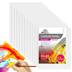 PHOENIX Painting Canvas Panels 16x20 Inch, 12 Bulk Pack - 8 Oz Triple Primed 100% Cotton Acid Free Canvases for Painting, White Blank Flat Canvas Boards for Acrylic, Oil, Watercolor & Tempera Paints