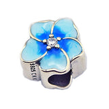 CKK Fits Pandora Charms Bracelets 925 Sterling Silver Beads Blue Plumeria Floral Bead Charms for