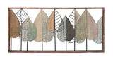 Deco 79 Metal Leaf Varying Texture Wall Decor with Wood Frame, 47" x 3" x 22", Brown