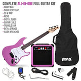 LyxPro 39 inch Electric Guitar Kit Bundle with 20w Amplifier, All Accessories, Digital Clip On Tuner, Six Strings, Two Picks, Tremolo Bar, Shoulder Strap, Case Bag Starter kit Full Size - Retro Purple