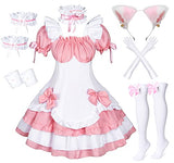 Anime French Maid Lolita Fancy Queen Princess Dress Cosplay Costume Furry Cat Ear Gloves Socks Set（Pink S）