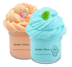 OKEYGO 2 Pack Butter Slime Kit, ,Peach Slime and Mint Slime, Super Soft and Non-Sticky, Birthday Gifts for Girl and Boys