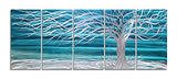 SYGALLERIER Metal Tree Wall Decor Handcrafted Artwork on Aluminum Blue and Silver Color Pictures Modern Willow Tree Art for Living Room Bedroom Dinning Decoration