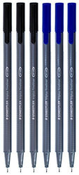 Staedtler Triplus Fineliner 0.3mm - Pack of Six (3 Black & 3 Blue)