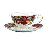 Grace Teaware Poinsettia Holly Plaid 11-Piece Tea Set, Multi, Red