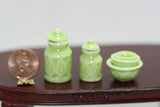 Dollhouse Miniature Kitchen Canister & 3 Bowl Nesting Set in Green