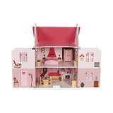 Janod Mademoiselle Doll's House – 3-Level Classic Wooden Dollhouse with Furniture – Store Everything Inside and Transport Everywhere You Go – Develops Role Play and Imaginative Skills – Ages 3+ Years