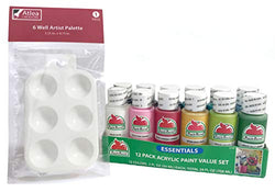 Apple Barrel Acrylic Paint"12 Pack Essentials" (2-Ounce Bottles) & Artist Paint Palette Set