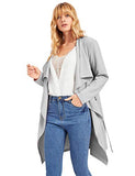 ROMWE Women's Waterfall Collar Long Sleeve Wrap Trench Coat Cardigan Grey L