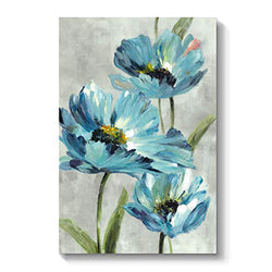 TAR TAR STUDIO Abstract Flower Canvas Wall Art: Blue Floral Artwork Hand Painted Picture Painting for Office (24''W x 36''H, Multiple Sizes)
