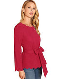 Romwe Women's Bow Self Tie Scalloped Cut Out Elegant Office Work Tunic Blouse Top Red X-Large