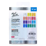 Mont Marte Signature Twistable Metallics,12 Blendable Gel Sticks, Thick Strokes for Coloring Large Surfaces, Ideal for Art, Craft and Coloring.