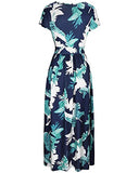 OUGES Women's V-Neck Pattern Pocket Maxi Long Dress(Floral-8,L)