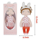 Spanomic Plush Doll for Girls Gifts 14 Inch Toddler Rabbit Toy Red Dress Curly Hair Baby Dolls Cute Plushie with Gift Bag Soft Stuffed Plushies Kids Room Decor for Birthday, Valentine, Christmas