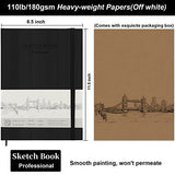 Golbsart Hardbound Sketch Book ,8.5"x11", 110lb/180gsm, 60 Sheets Acid-Free Drawing Paper, Professional Sketchbook with Waterproof PU Hardcover, White