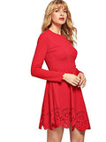 Romwe Women's Scalloped Hem Stretchy Knit Flared Skater A-Line Dress Red XL