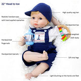 Aori Reborn Baby Dolls 22 Inch Realistic Newborn Baby Boys Lifelike Weighted Reborn Dolls Cool Princekin with Blue Suspender Suit and Wooden Toys Great Birthday Set for Boys Age 3+
