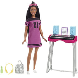 Barbie: Big City, Big Dreams “Brooklyn” Barbie Doll (11.5-in, Brunette with Braids) & Music Studio Playset with Keyboard & Accessories, Gift for 3 to 7 Year Olds