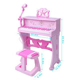 COLOR TREE Kids Piano Toy Keyboard Music Instruments with Microphone,37 Keys Musical Piano and Stool for Girls ,Pink