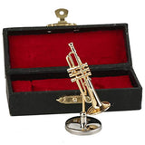 Dselvgvu Copper Miniature Trumpet with Stand and Case Mini Musical Instrument Mini Trumpet Miniature Dollhouse Model Christmas Ornament (2.36"x0.79")