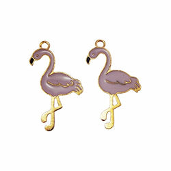 JulieWang 40pcs Enamel Flamingo Charms for Women Jewelry Necklace Making Pendants (Gold)