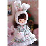 HMANE BJD Dolls Clothes for 1/6 BJD Dolls, 4Pcs Cute Rabbit Ears Hat Floral Dress for 1/6 BJD Dolls (No Doll)