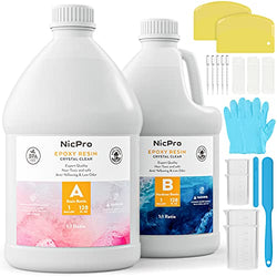Nicpro 2 Gallon Crystal Clear Epoxy Resin Kit, Art Resin Supplies with Measuring Cups & Silicone Sticks Gloves Spreader for Craft Coating and Casting, Wood Table Top, Molds Pigment River Tables, Bar