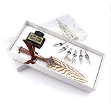 Luxury Feather Quill Pen 8pc Complete Set. Exquisite Handmade Feather Pen, Bottle of Ink, 6 Stainless Steel Nibs in Fancy Gift Box. Includes Helpful Manual