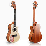 Concert Ukulele Manao 23 Inch Grade AAA Spruce Solid Top Cutaway Ukelele Beginners Kit Professional Ukele Unicorn Print Instrument Pack Bundle with Gig Bag Tuner Strap Aquila Strings Set