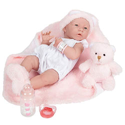 JC Toys La Newborn All-Vinyl-Anatomically Correct Real Girl 15" Baby Doll in White and Deluxe Accessories, Designed by Berenguer., Pink