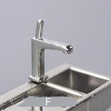 Aland Doll House Faucet, Doll House Accessories, 1/12 Realistic Alloy Faucet Sink Model Miniature Doll House Kitchen Accessory C