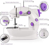 Mini Sewing Machine, Upgraded Model in 2020, Portable Multi-Function Assistant at Home with Foot Pedal 4 Coils (Lea2) and Extension Table (White), Also Used for Travel