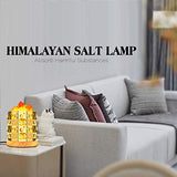 Himalayan Salt Lamp, Natural Salt Lamp Salt Crystal Chunks in Acrylic Diamond Cylinder with Wood