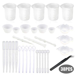 Woohome 38 PCS Epoxy Resin Tools Kit, Silicone Mold Tool Included 5 PCS Resin Measuring Cup, Silicone Mixing Cups, Silicone Scraper, Silicone Stick, Silicone Spoon and Tweezers for Jewelry DIY