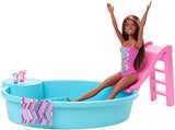 Barbie Doll, 11.5-Inch Brunette, and Pool Playset with Slide and Accessories, Gift for 3 to 7 Year Olds